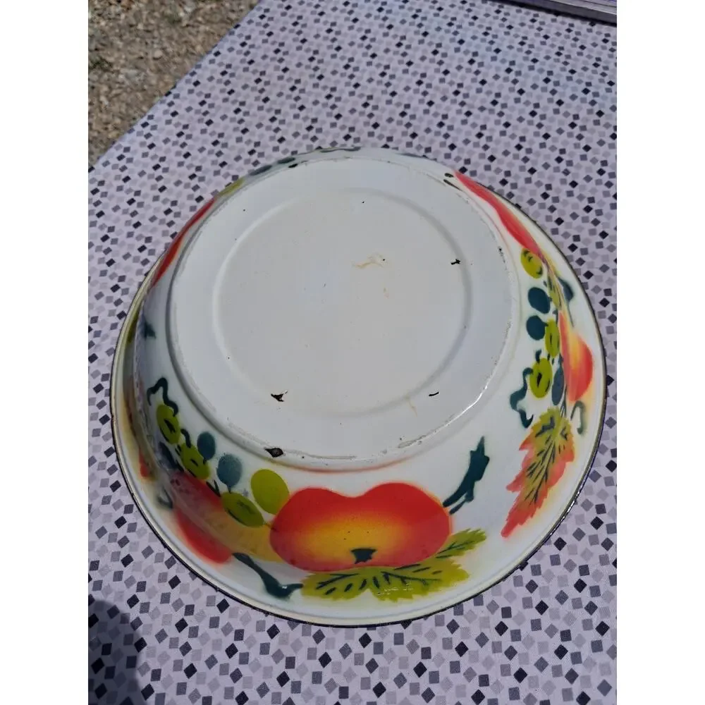 Vintage Enamelware Harvest Fruit Bowl 12
